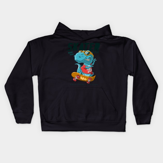 cool dinosaur playing skateboarding Kids Hoodie by Tshirt lover 1